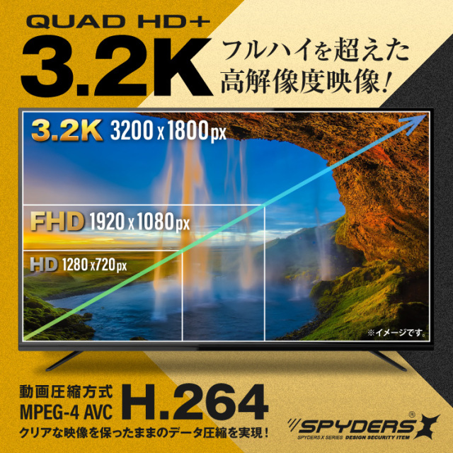 スパイダーズX スパイカメラ 3.2K ACアダプター型カメラ 小型カメラ [M