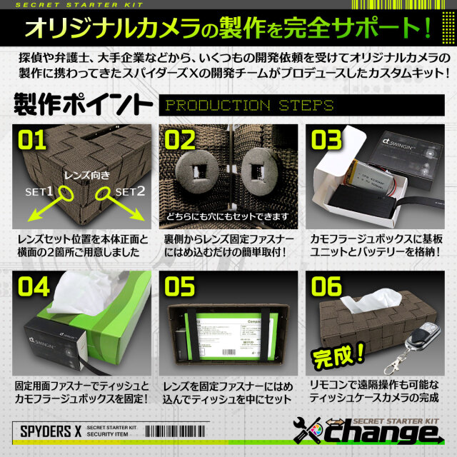 スパイダーズX change 小型カメラ ティッシュケース ブラウン