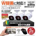 【ダブル録画対応】オンロードSD防犯カメラ カメラとレコーダーでダブルで録画 強力20m照射赤外線LED カメラ接続用ケーブル（10ｍ付属） OL-022WF（防犯カメラ3台＋4chレコーダーセット※SDカードおよびHDDなし）