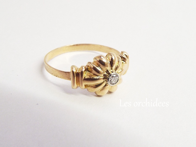 フランス　ヴィンテージ18金ダイヤモンド花のリング