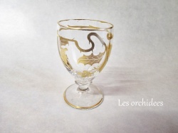 フランスアンティーク　金彩柊文様クリスタル　リキュールグラス
