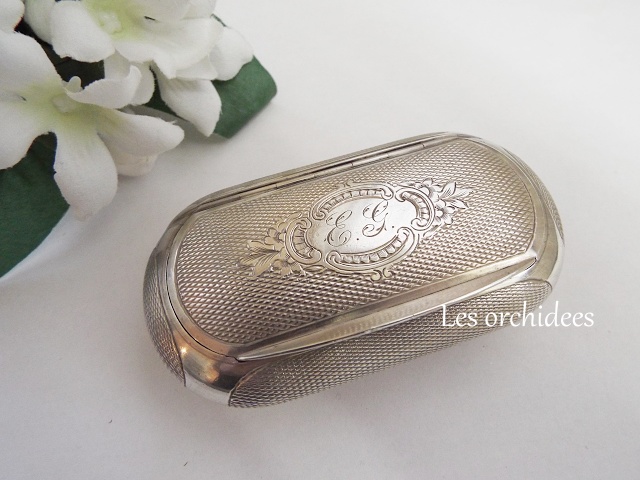 フランスアンティーク シルバー 純銀 エンジンターン 小箱 snuffbox