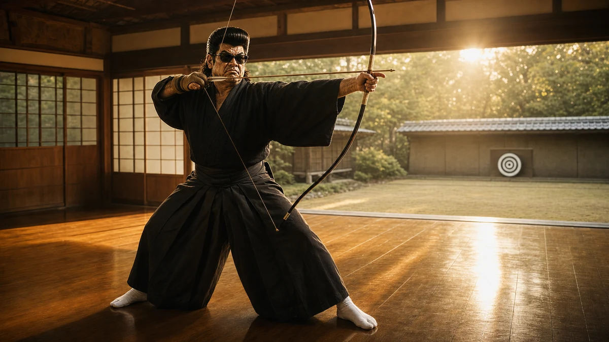 「弓道魂」について語る、黒い半纏姿の俺流総本家 家元