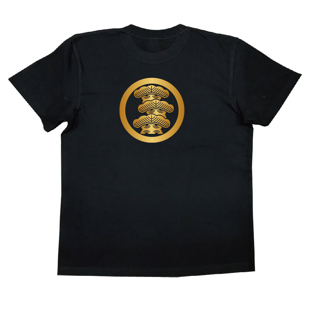 家紋Tシャツ 丸に右三階松