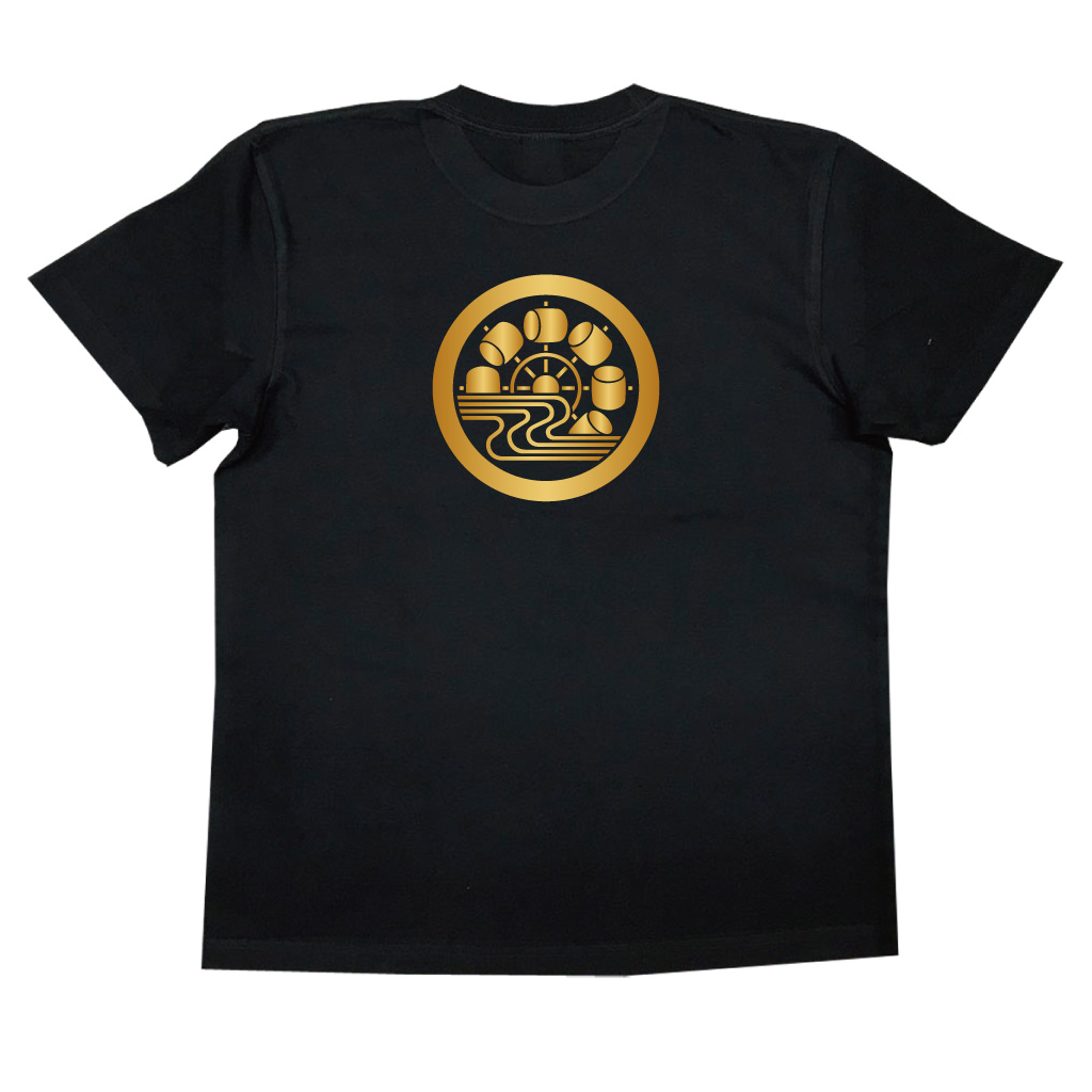 家紋Tシャツ 丸に水に槌車