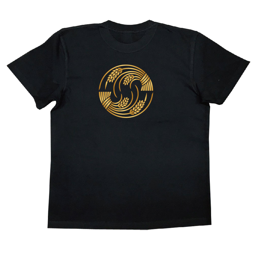家紋Tシャツ 二つ追い掛け稲の丸