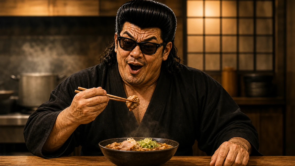 「食ってみな 飛ぶぞ」について語る、黒い半纏姿の俺流総本家 家元