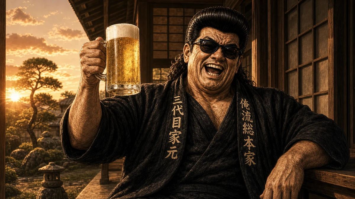 「生ビール」について語る、黒い半纏姿の俺流総本家 家元