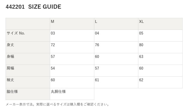 442201 442201 サイズ表