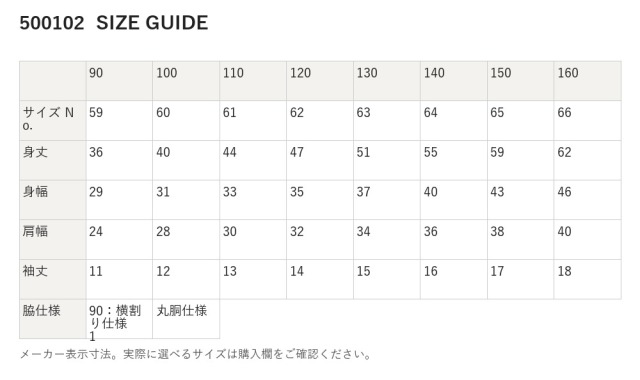 500102 500102 サイズ表