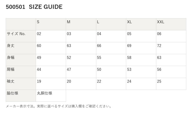 500501 500501 サイズ表