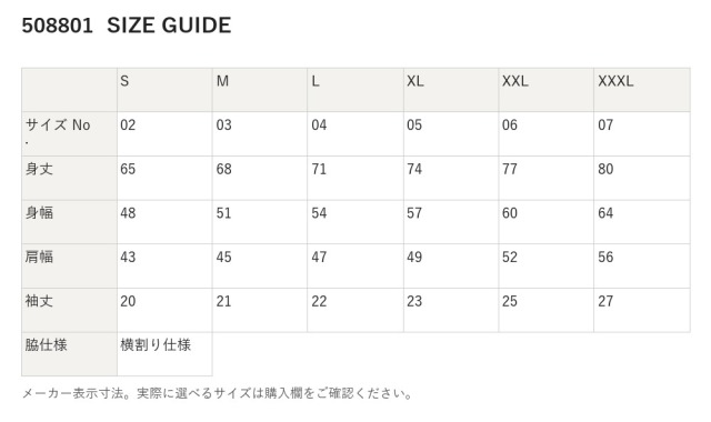 508801 508801 サイズ表