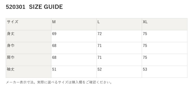 520301 520301 サイズ表