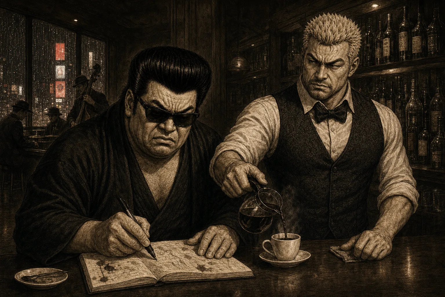 俺流物語 NY編 第4話 Bar DIOで言葉を書く家元とコーヒーを注ぐマスター
