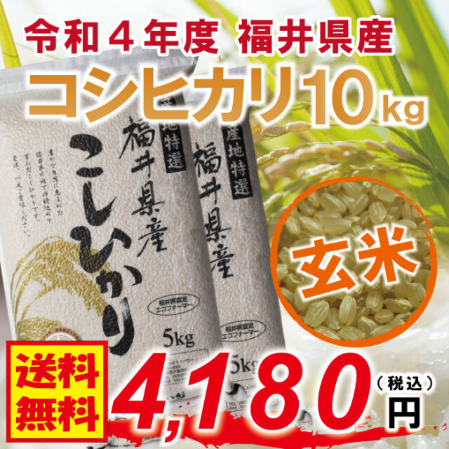 【福井県産 玄米】令和4年度 コシヒカリ：10kg(5kg×2)  農薬節減栽培 フレッシュ真空パック 福井県認定エコファーマー 食味鑑定士のお墨付き！ 送料無料！（沖縄・離島を除く)