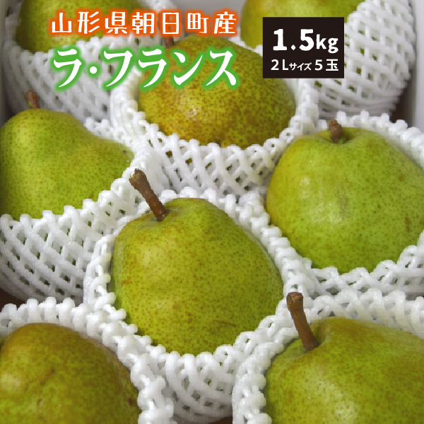 【2023年先行予約】【山形県朝日町産】ラ・フランス　秀品　贈答用　1.5ｋｇ　2Ｌサイズ　5玉　産地直送　送料無料！（沖縄・離島・一部地域を除く)10月下旬～順次発送