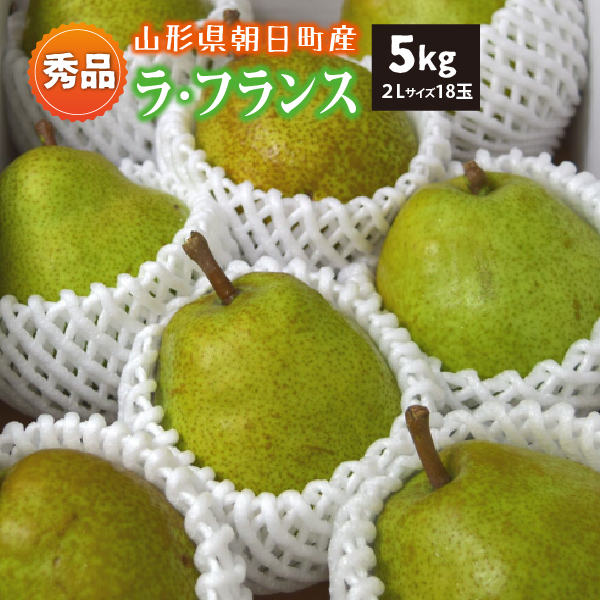 【2023年先行予約】【山形県朝日町産】ラ・フランス　秀品　贈答用　5ｋｇ　2Ｌサイズ　18玉　産地直送　送料無料！（沖縄・離島・一部地域を除く)10月下旬～順次発送