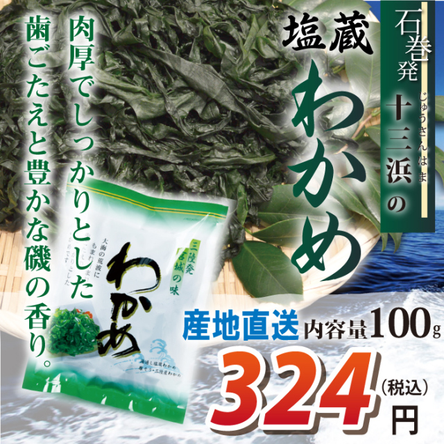 南三陸十三浜産！磯の香り！【宮城県十三浜産】塩蔵わかめ（100ｇ）産地直送 肉厚 ヘルシー おいしい 磯の香！