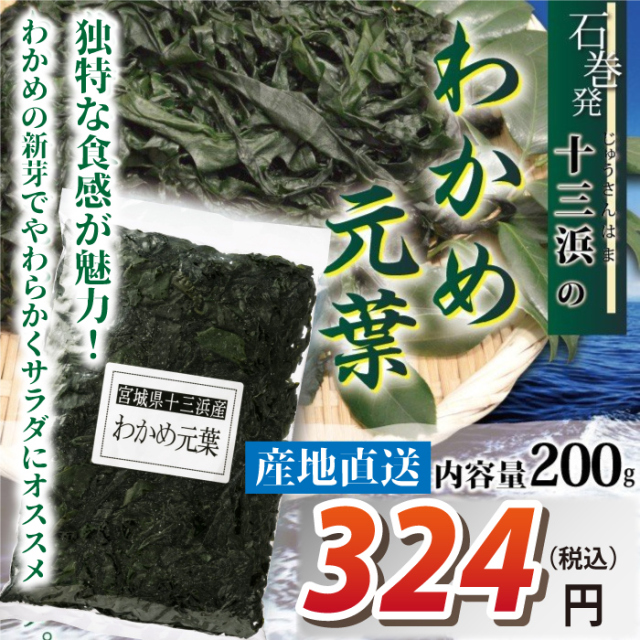 南三陸十三浜産！磯の香り！【宮城県十三浜産】わかめ元葉（200ｇ）産地直送　わかめの新芽 やわらかい サラダにオススメ ヘルシー おいしい！