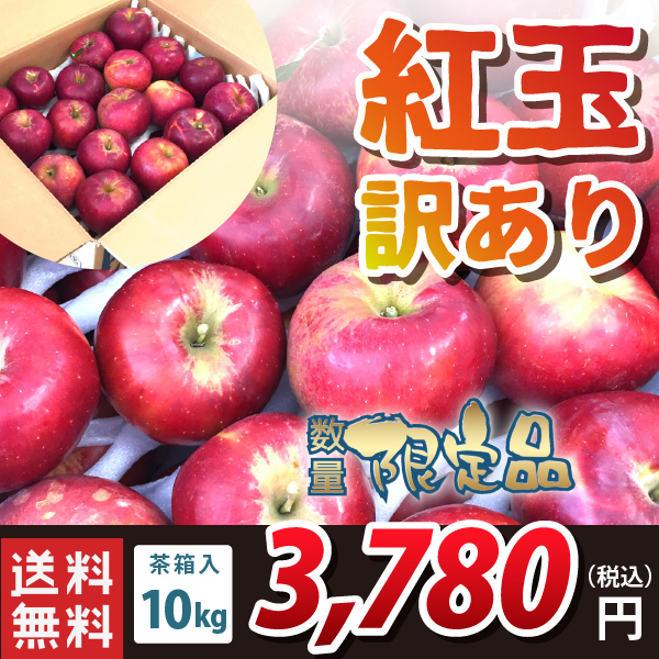 自社栽培【山形県産】 紅玉 訳アリ品 10kg (茶箱)　送料無料(沖縄・離島・一部地域を除く)10月上旬～御注文順に順次発送