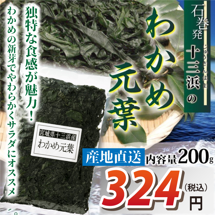 南三陸十三浜産！磯の香り！【宮城県十三浜産】わかめ元葉（200ｇ）産地直送　わかめの新芽 やわらかい サラダにオススメ ヘルシー おいしい！