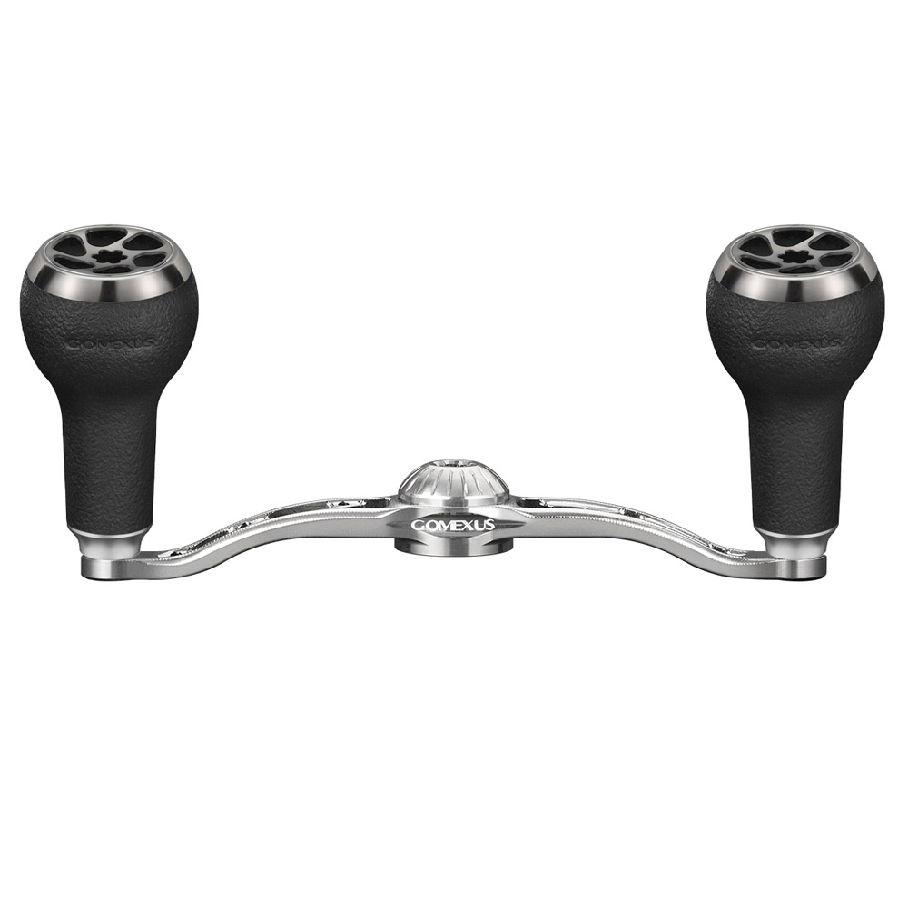 GOMEXUS ダブルハンドル TPEノブ付き 100mm（取付部7×4mm）シマノ用 ブラック＆シルバー(gome-bs100h27bktbk)