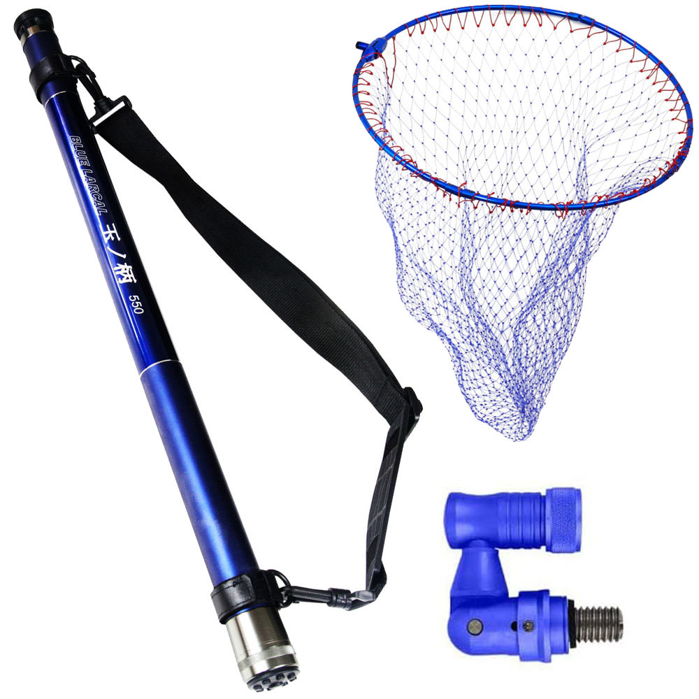 BLUE LARCAL(ブルーラーカル) 折りたたみ ラウンド ナイロン ランディングネット 玉の柄 5.5m 3点セット (landingset-208)｜折りたたみネット 玉網 タモ網 タモジョイント ラウンドネット