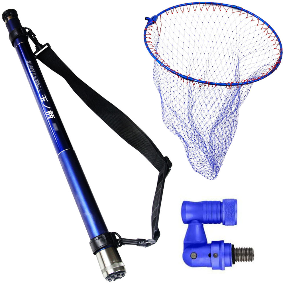 BLUE LARCAL(ブルーラーカル) 折りたたみ ラウンド ナイロン ランディングネット 玉の柄 4m 3点セット (landingset-211)｜折りたたみネット 玉網 タモ網 タモジョイント ラウンドネット