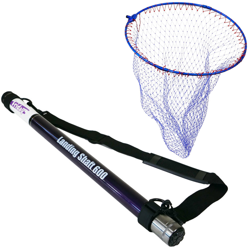 フライデー ランディングシャフト 6ｍ ＆ 折りたたみネット45cm ブルー ２点セット (landingset-214)｜折りたたみネット 玉網 タモ網 玉の柄 エギング シーバス チヌ グレ アオリイカ 磯玉 ランディングシャフト タモ 網