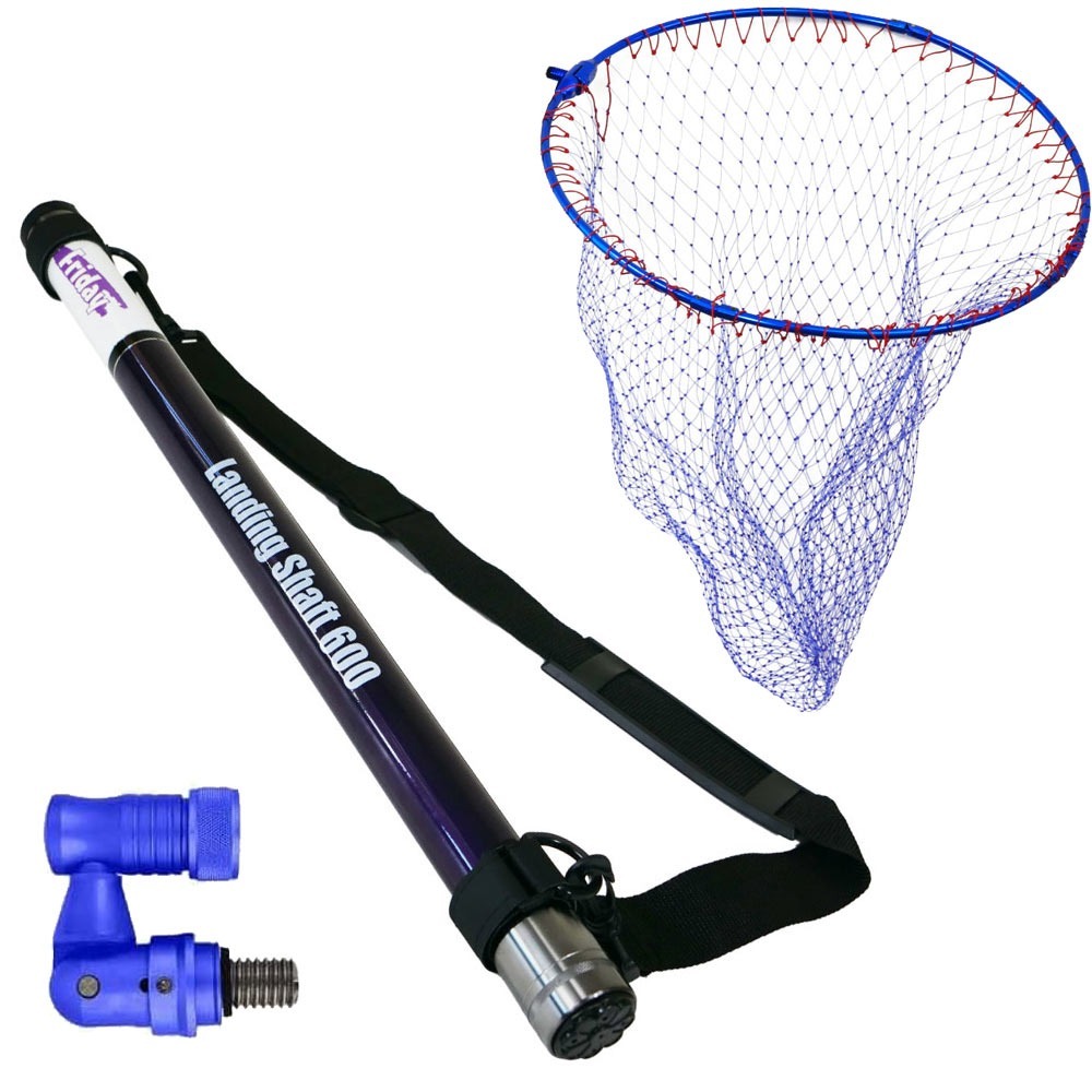 フライデー ランディングシャフト 6ｍ ＆ 折りたたみネット45cm ブルー ＆ タモジョイント ３点セット (landingset-215)｜折りたたみネット 玉網 タモ網 玉の柄 エギング シーバス チヌ グレ アオリイカ 磯玉 ランディングシャフト タモ 網