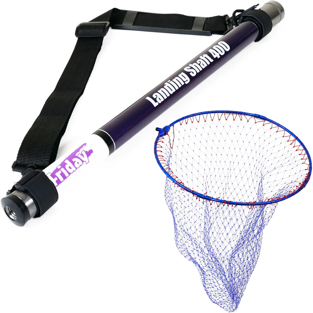 フライデー ランディングシャフト 4ｍ ＆ 折りたたみネット45cm ブルー ２点セット (landingset-220)｜玉網 タモ網 玉の柄 エギング シーバス チヌ