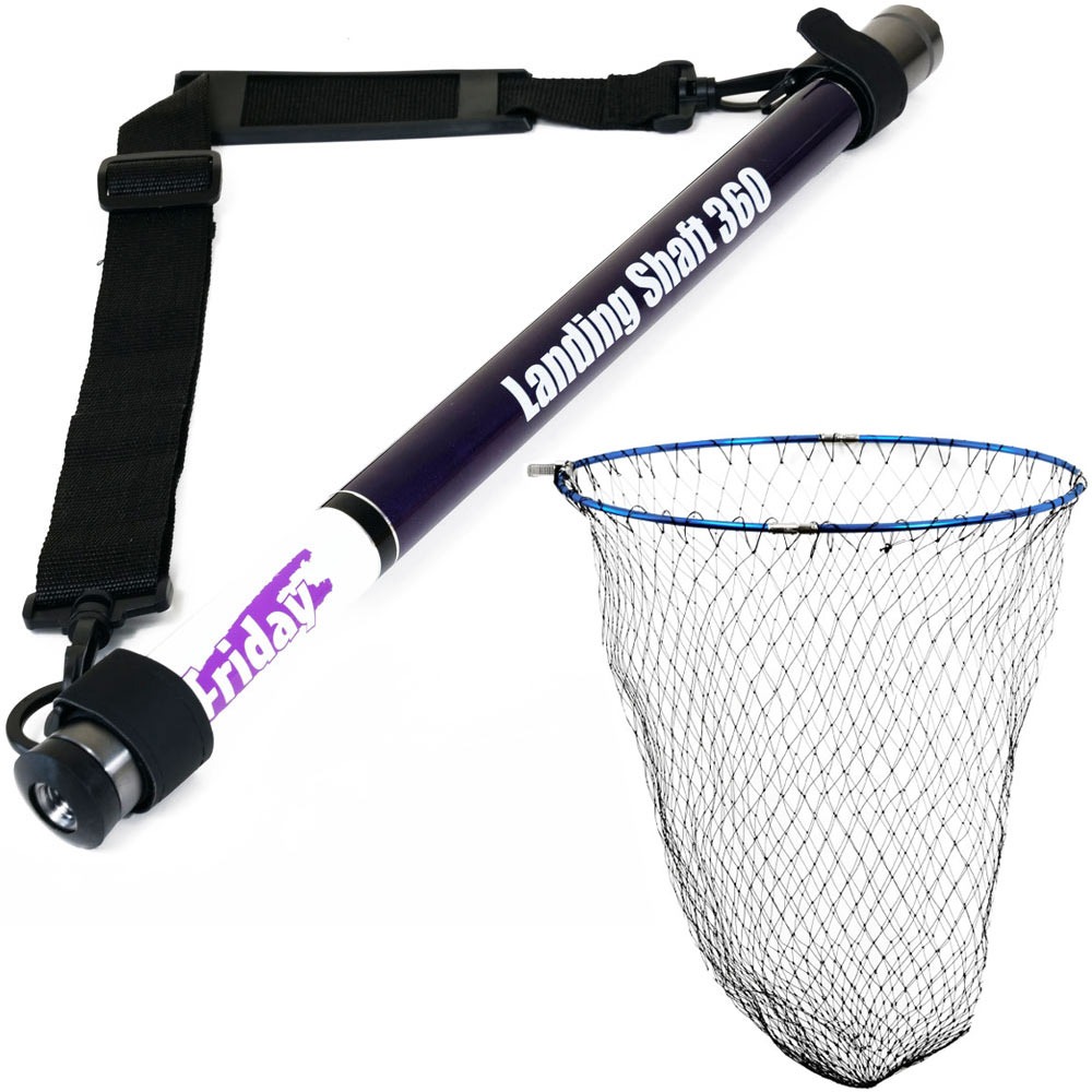 おり釣具 フライデー 超小継玉の柄3.6m＆四つ折り磯玉網55cm 2点セット (landingset-271)｜タモ網 折りたたみ ラバー