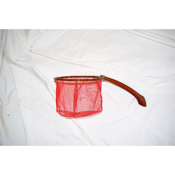 赤い木製タモ 直径約30cm（銘木渓流タモ網（茶枠 赤網）30cm 2.5mm 