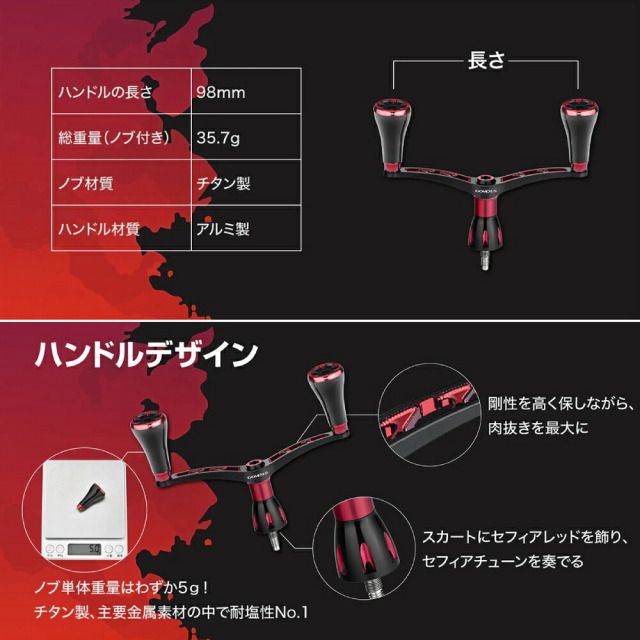GOMEXUS セフィア用ハンドル ねじ込み式 チタンノブ付き 98mm MDY