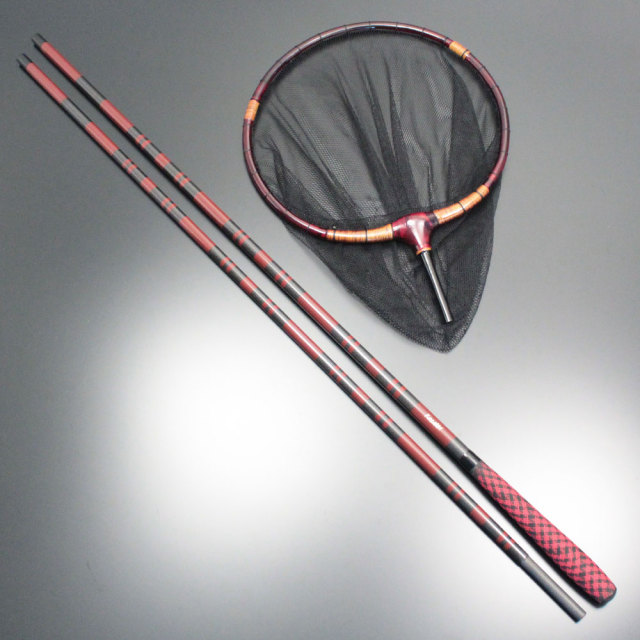 おり釣具 朱塗 籐巻き加工木製ヘラ玉網 尺/3mm目 (30037-30) 橙 朱塗 籐巻き加工木製ヘラ玉網 尺／3mm目 (30037-30) 7色から