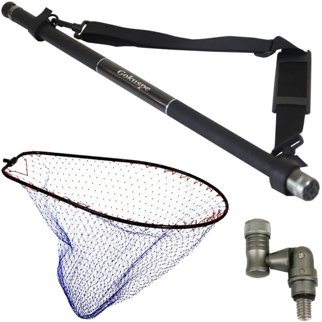 GOKUSPE(ゴクスペ) Evo-TooL(エボツール) 4ｍ ランディングネットL ナイロン網 3点セット ブラック (landingset-218)｜玉網 タモ網 玉の柄 6ｍ エギング シーバス チヌ グレ アオリイカ 磯玉 ランディングシャフト タモ 網