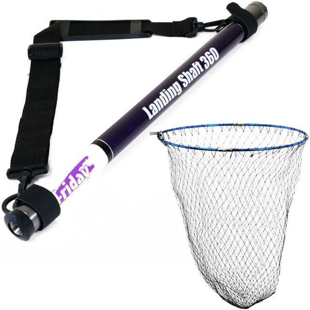 おり釣具 フライデー 超小継玉の柄 3.6m ＆ 折りたたみネット四つ折り磯玉網 60cm ２点セット (landingset-276)｜ランディングネット ラバー ランディングネット 折りたたみ タモ網 ランディングシャフト ラバーネット