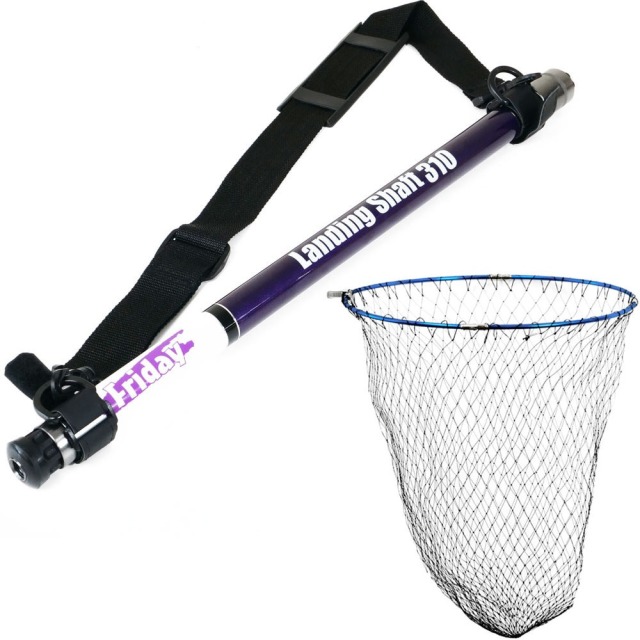 おり釣具 フライデー 超小継玉の柄3.1m＆四つ折り磯玉網45cm ブルー 2点セット (landingset-252)｜タモ網 折りたたみ ラバー