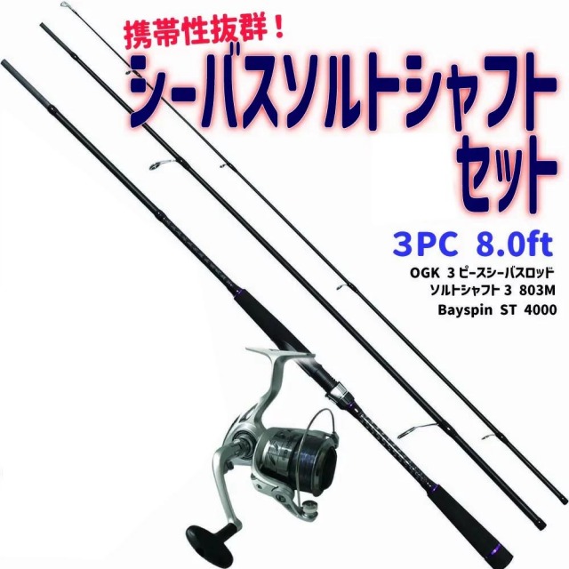 携帯性抜群 3pc シーバス釣り ソルトシャフト ロッドリール セット8ft 