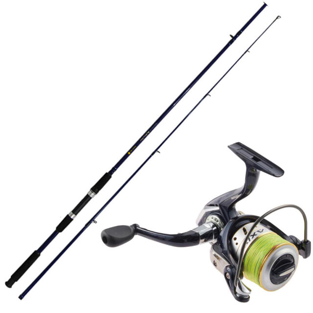 シーバスロッド ＆ PEライン付きリール セット ビッグシルバーファイター8.0f ＆ ラグジスLX4000SPE (seabassset-071)