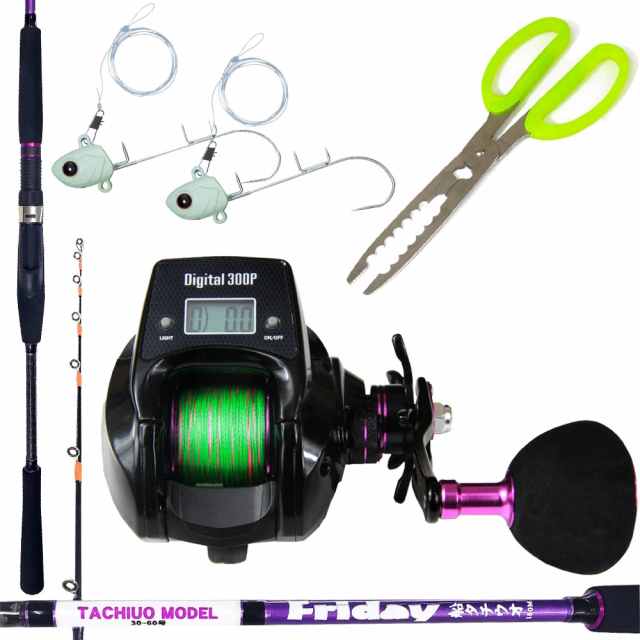おり釣具 Friday(フライデー) テンヤタチウオ デジタルリール フルセット [船タチロッド＆デジタルリール＆テンヤ40号＆タチウオバサミ] (tachiuoset-016)