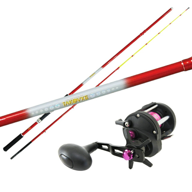 船タコ 堤防タコ釣り入門 ロッド リールセット タコロッド タコvx２150cm 180cm タコ両軸リール Peライン8号 50ｍ巻 付き 黒 赤 メーカー直送