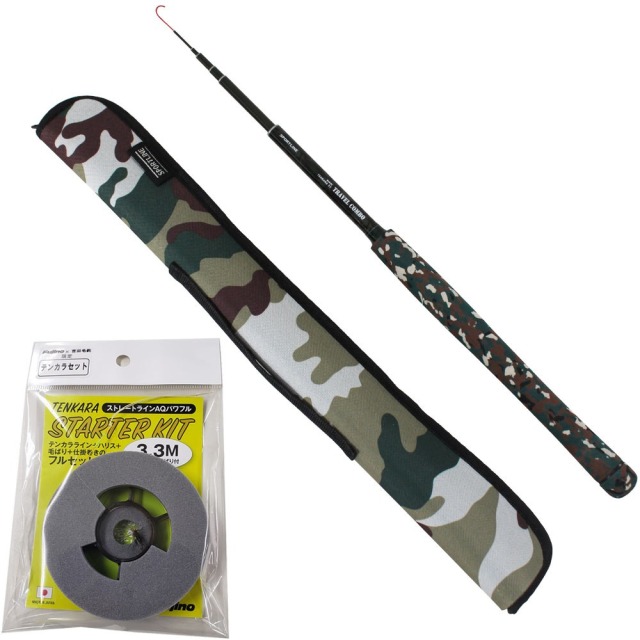 テンカラ スターターセット スポーツライン TRAVEL COMBO TENKARA33 & フジノライン テンカラスターターキット パワフルAQ 3.3m (tenkaraset-05)|テンカラ 竿 てんから ロッド アマゴ ヤマメ イワナ ニジマス 釣り キャンプ バッグ付 グローブライド