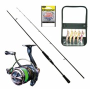 秋イカ攻略セット ONSHORE EGING 802ML&フライデー3 XE3000 糸付き＆エギ2.5号 5本セット＋リーダー (akiikkaset-012) ｜アオリイカ スピニング ランガン 波止 磯 ショアゲーム