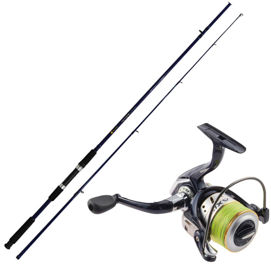 シーバスロッド ＆ PEライン付きリール セット ビッグシルバーファイター8.0f ＆ ラグジスLX4000SPE (seabassset-071)
