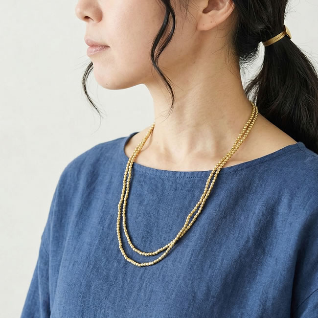 fog linen work ブラス ビーズネックレス L *