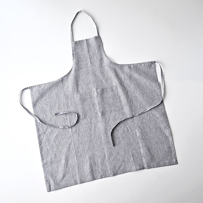 fog linen work フルエプロン グレーホワイトストライプ *