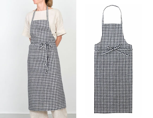 fog linen work フルエプロン ネイビーホワイトチェック *