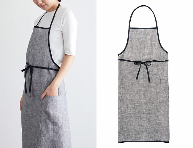 fog linen work パイピングエプロン 白黒千鳥格子 *