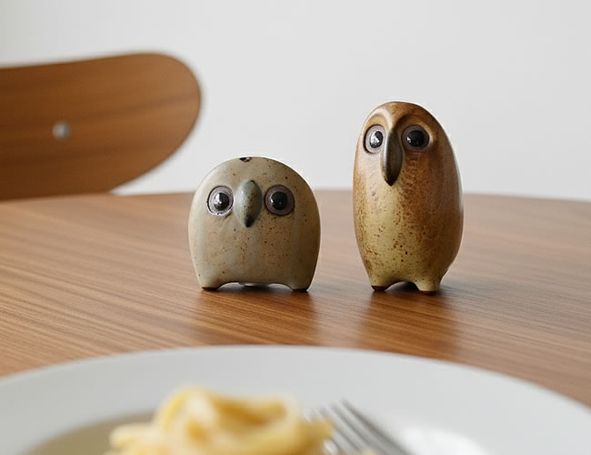 陶器のフクロウ親子